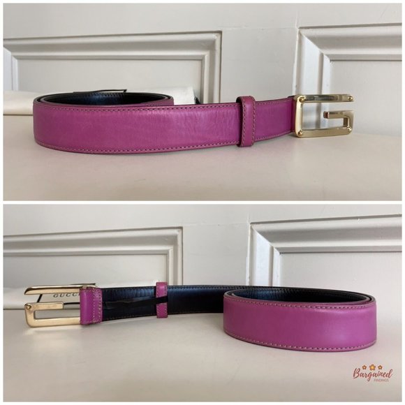 Authentic Gucci Dark Pink Leather Gold G Logo Buckle Belt Size 85/34 main image 15